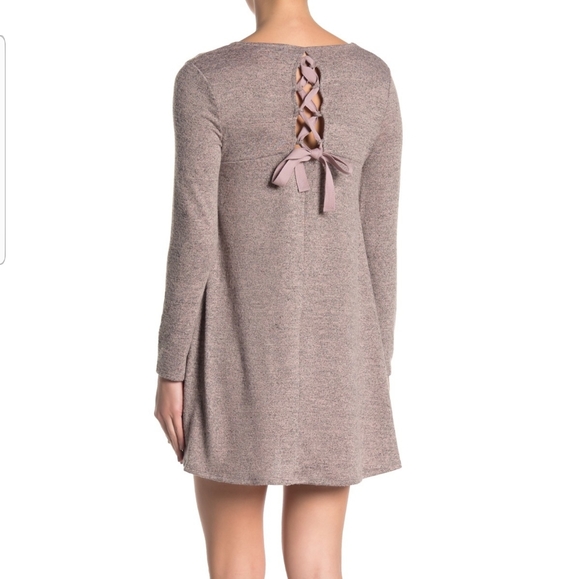 BAILEY BLUE LONG SLEEVE LACE UP BRUSHED HACCI DRES - Picture 2 of 3